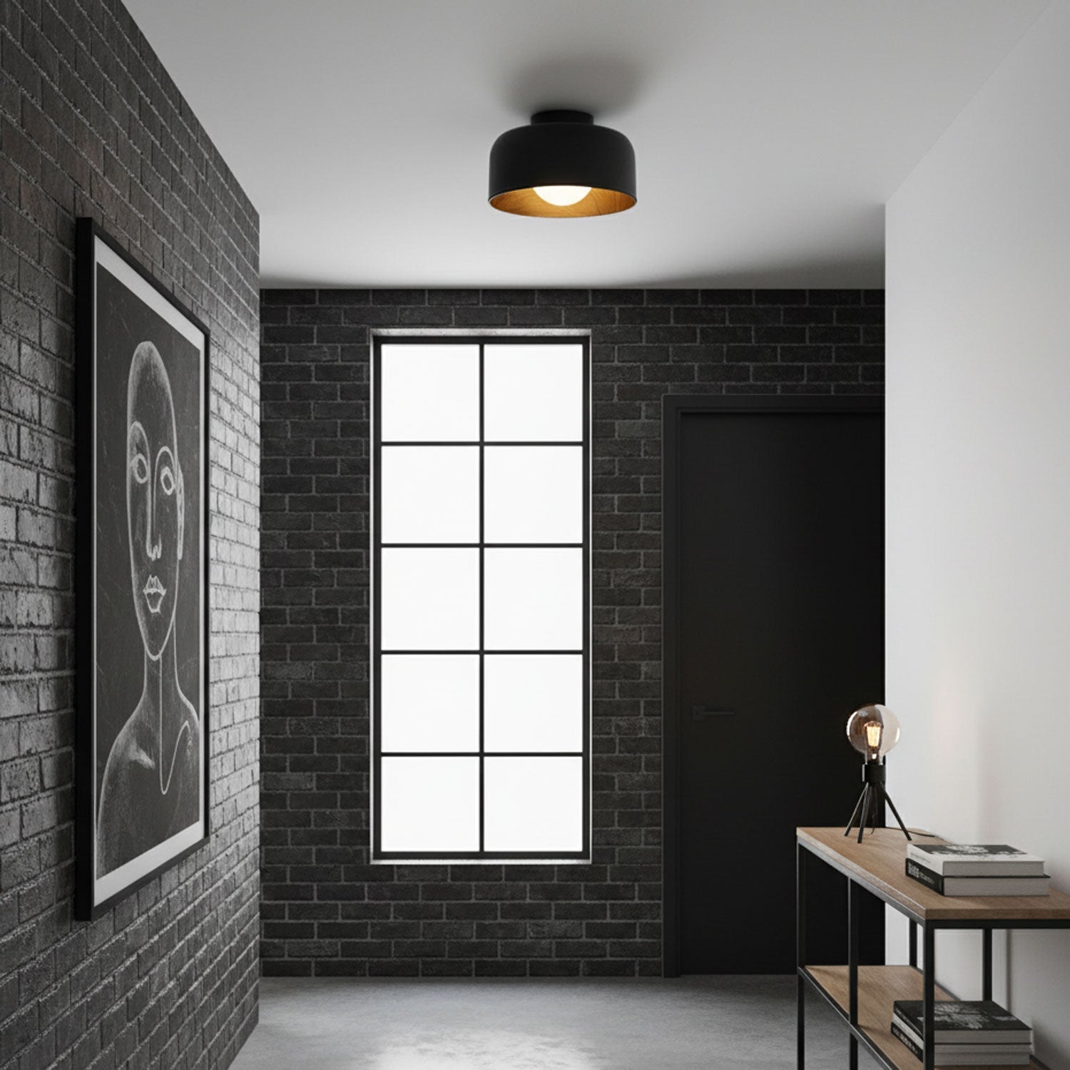 Ronde Plafondlamp met Houtnerf Interieur Glazen Bol ∅22 cm voor Hal Keuken Slaapkamer Wandmontage G9 Fitting | Sansoti