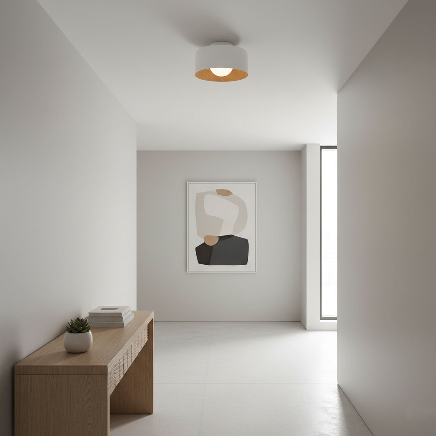 Ronde Plafondlamp met Houtnerf Interieur Glazen Bol ∅22 cm voor Hal Keuken Slaapkamer Wandmontage G9 Fitting | Sansoti