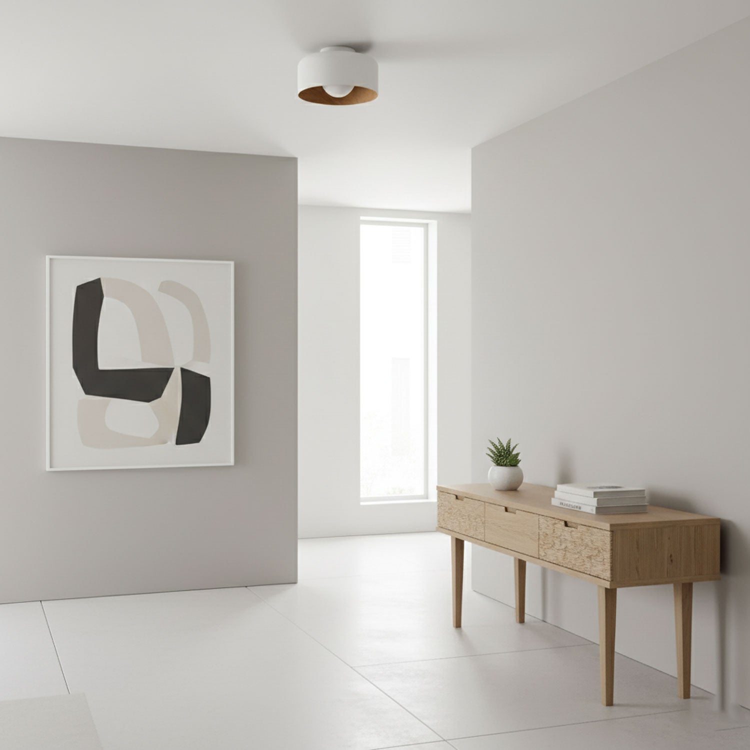 Ronde Plafondlamp met Houtnerf Interieur Glazen Bol ∅22 cm voor Hal Keuken Slaapkamer Wandmontage G9 Fitting | Sansoti