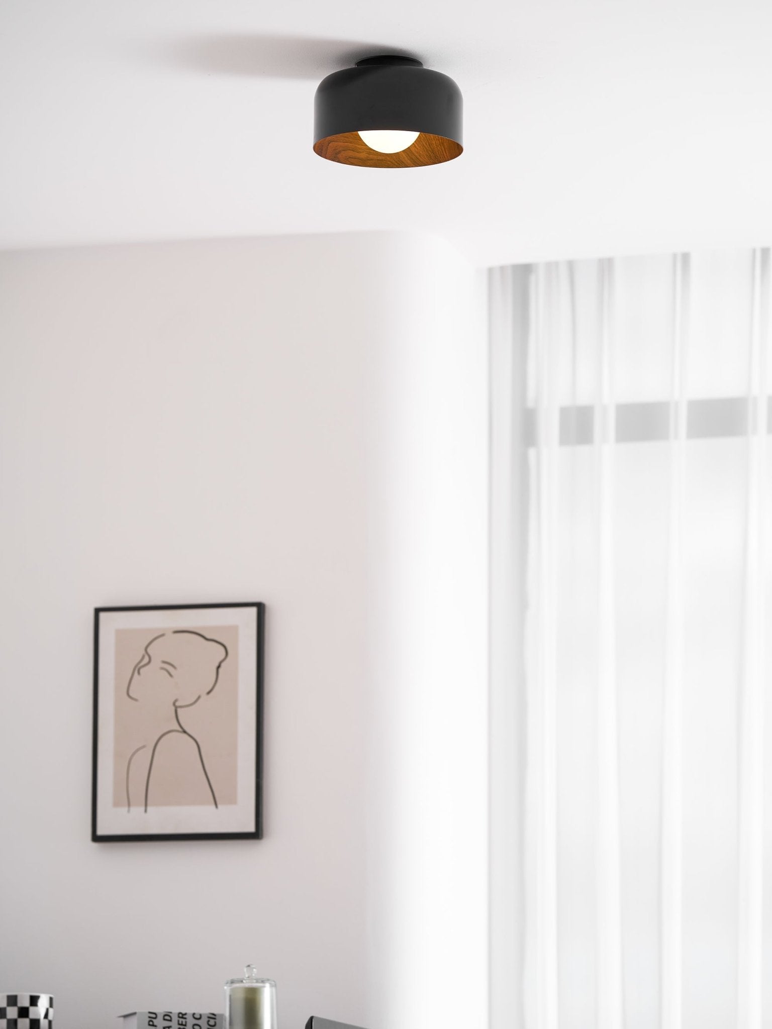 Ronde Plafondlamp met Houtnerf Interieur Glazen Bol ∅22 cm voor Hal Keuken Slaapkamer Wandmontage G9 Fitting | Sansoti
