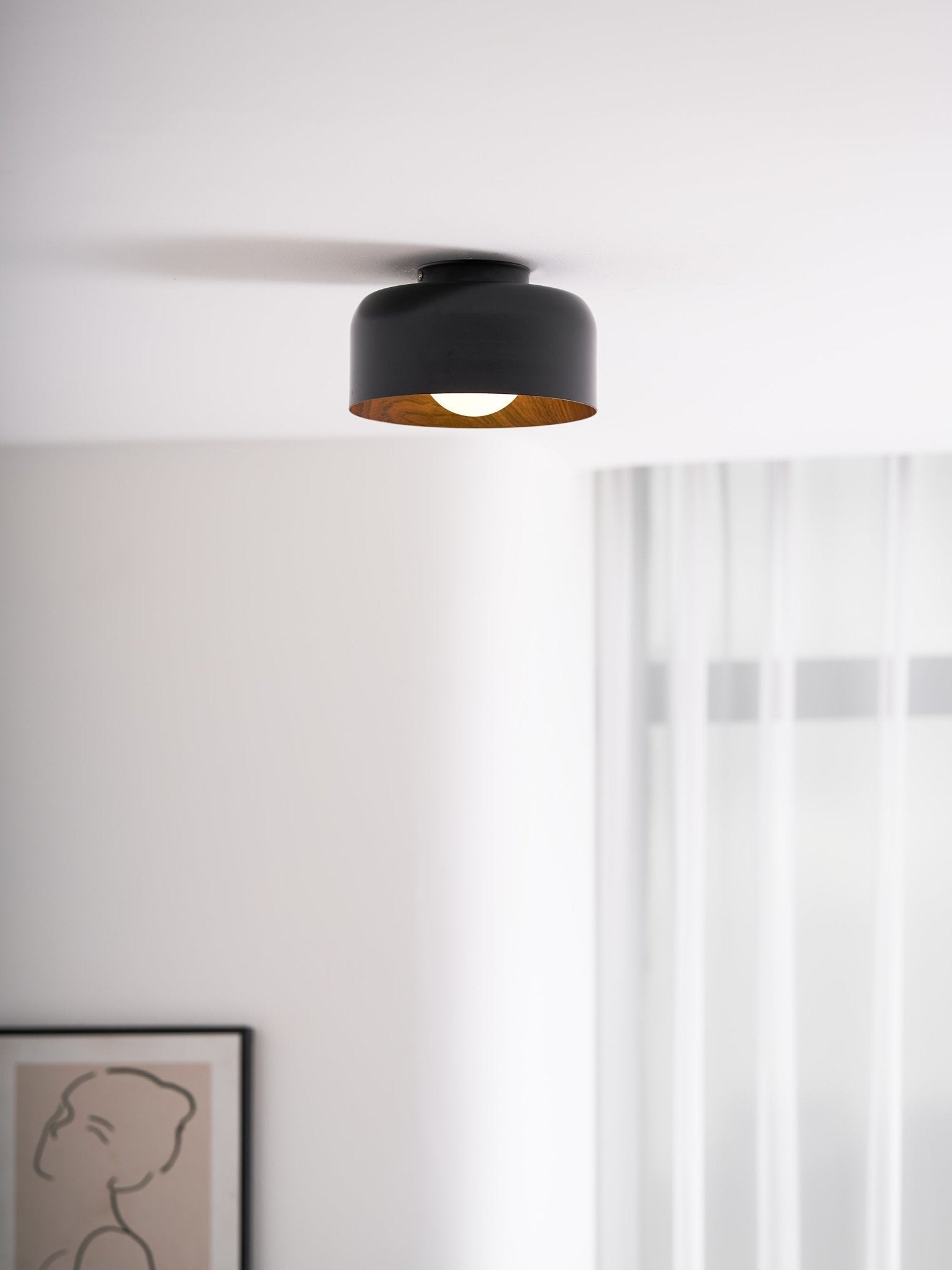 Ronde Plafondlamp met Houtnerf Interieur Glazen Bol ∅22 cm voor Hal Keuken Slaapkamer Wandmontage G9 Fitting | Sansoti
