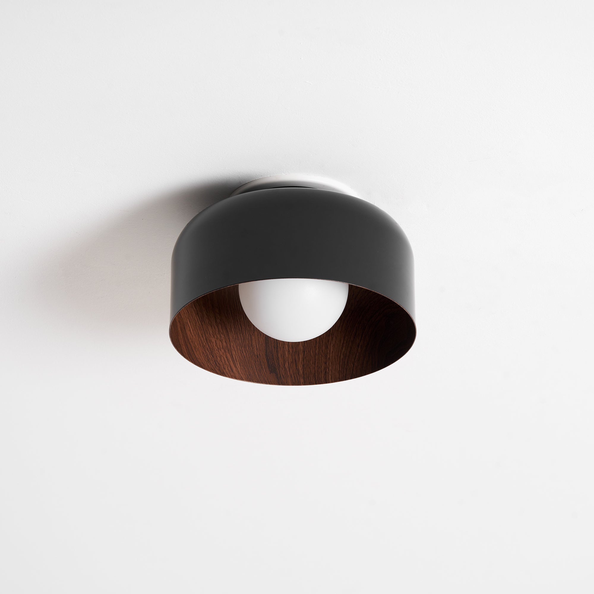 Ronde Plafondlamp met Houtnerf Interieur Glazen Bol ∅22 cm voor Hal Keuken Slaapkamer Wandmontage G9 Fitting | Sansoti