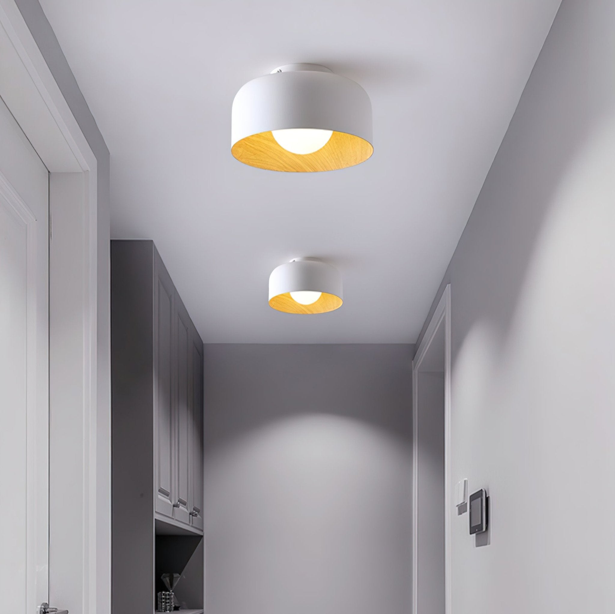 Ronde Plafondlamp met Houtnerf Interieur Glazen Bol ∅22 cm voor Hal Keuken Slaapkamer Wandmontage G9 Fitting | Sansoti