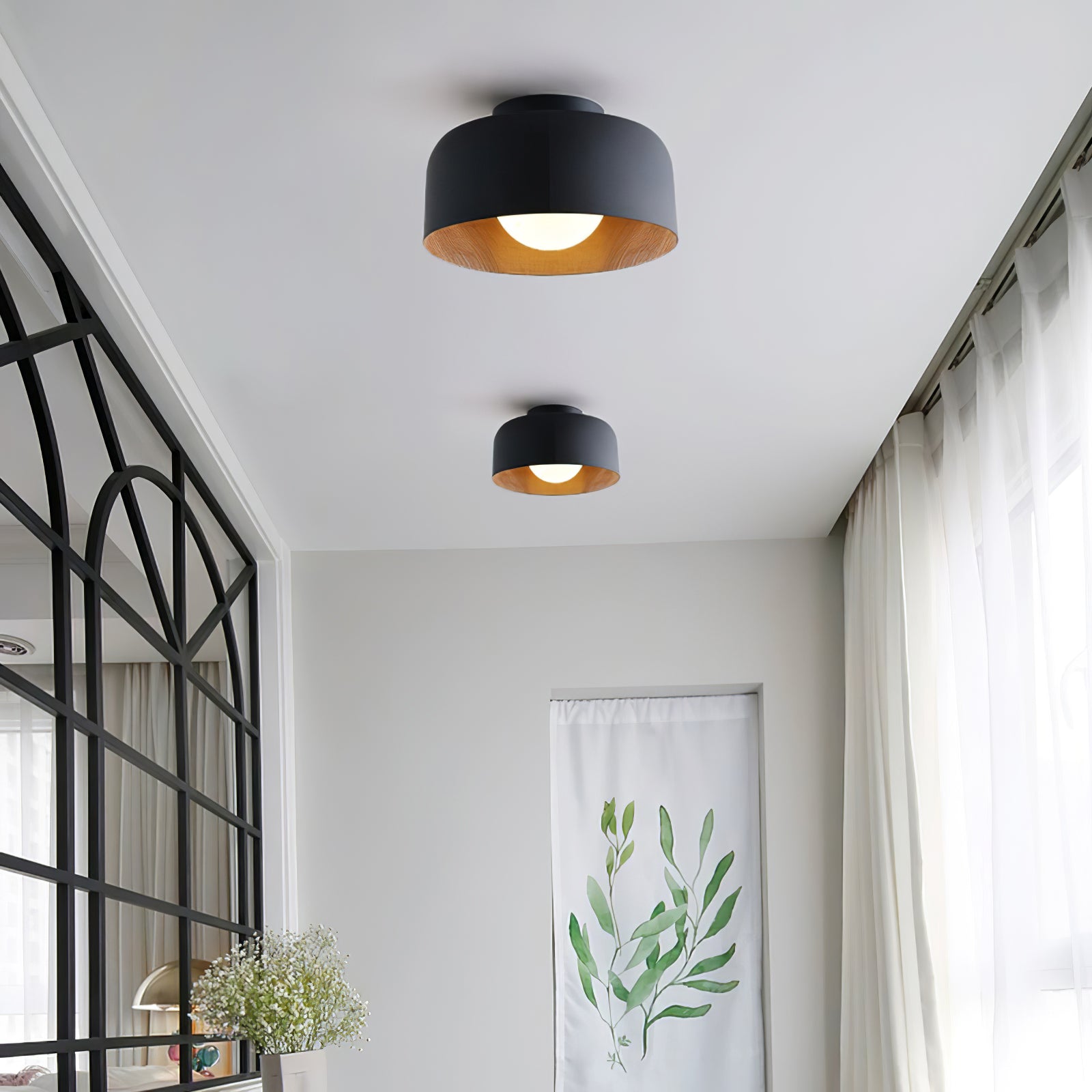 Ronde Plafondlamp met Houtnerf Interieur Glazen Bol ∅22 cm voor Hal Keuken Slaapkamer Wandmontage G9 Fitting | Sansoti