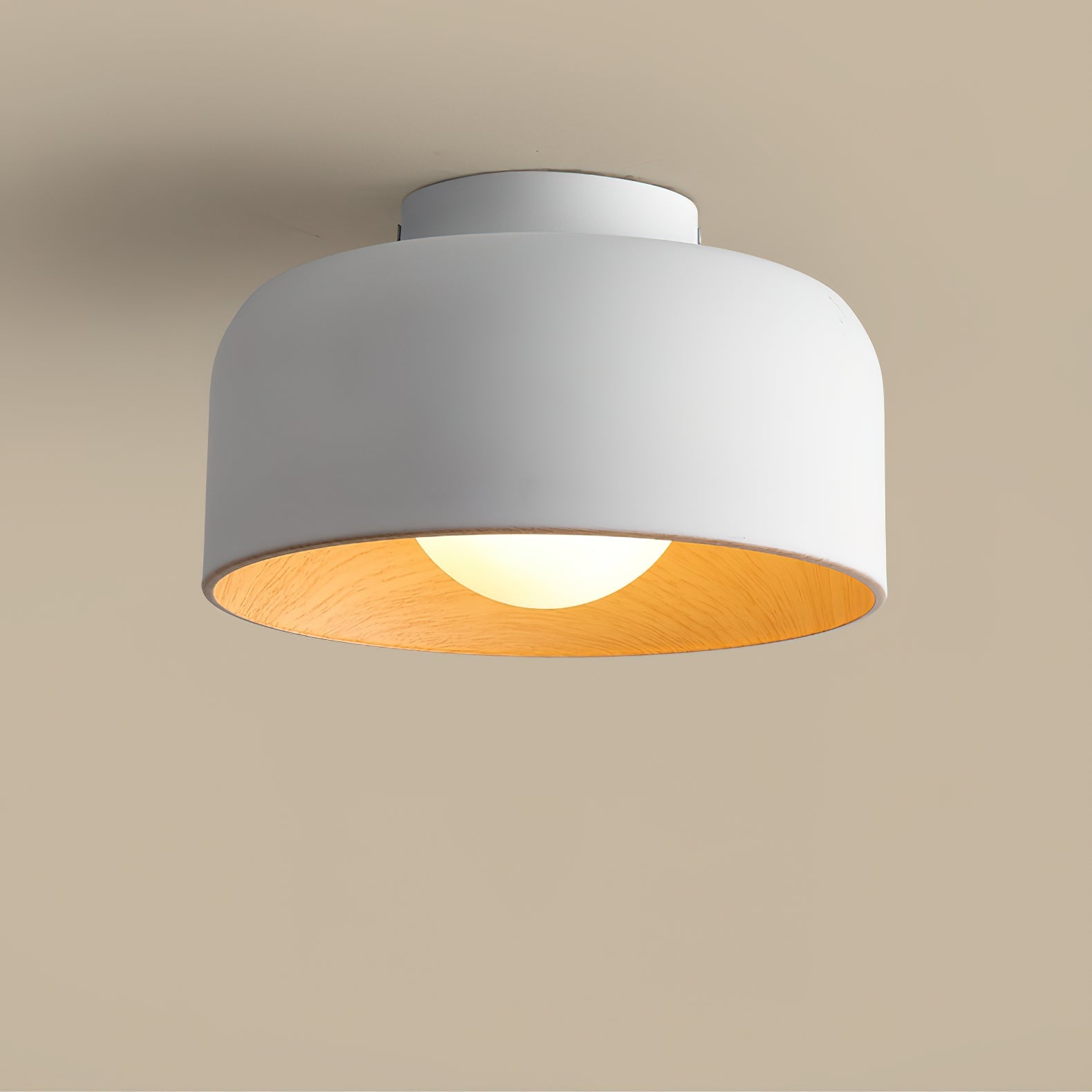 Ronde Plafondlamp met Houtnerf Interieur Glazen Bol ∅22 cm voor Hal Keuken Slaapkamer Wandmontage G9 Fitting | Sansoti