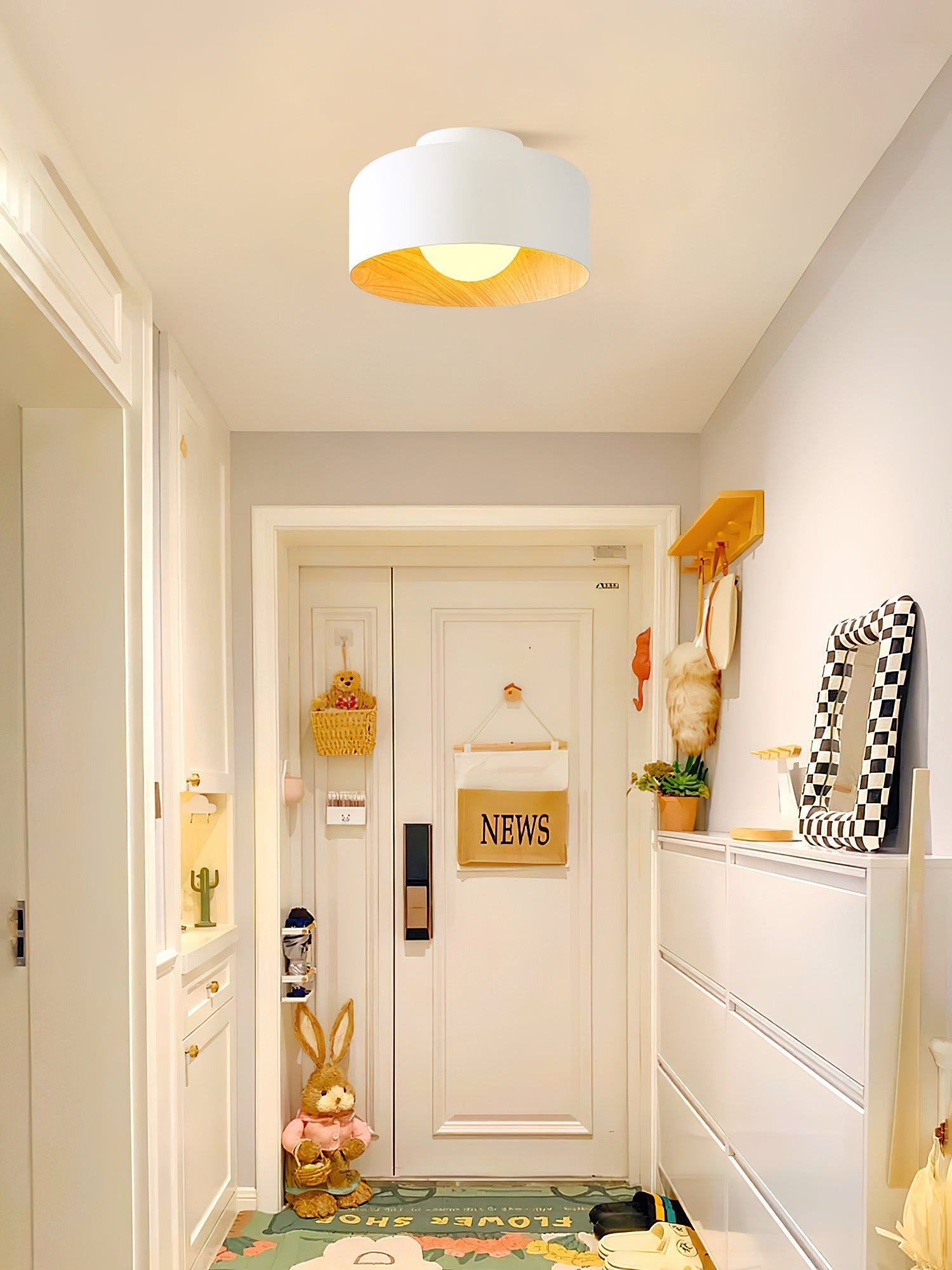 Ronde Plafondlamp met Houtnerf Interieur Glazen Bol ∅22 cm voor Hal Keuken Slaapkamer Wandmontage G9 Fitting | Sansoti