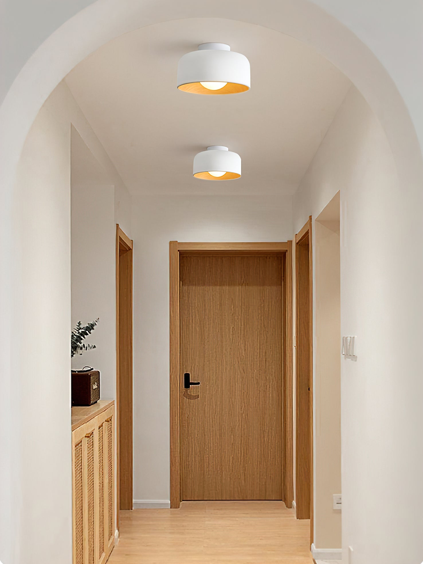 Ronde Plafondlamp met Houtnerf Interieur Glazen Bol ∅22 cm voor Hal Keuken Slaapkamer Wandmontage G9 Fitting | Sansoti