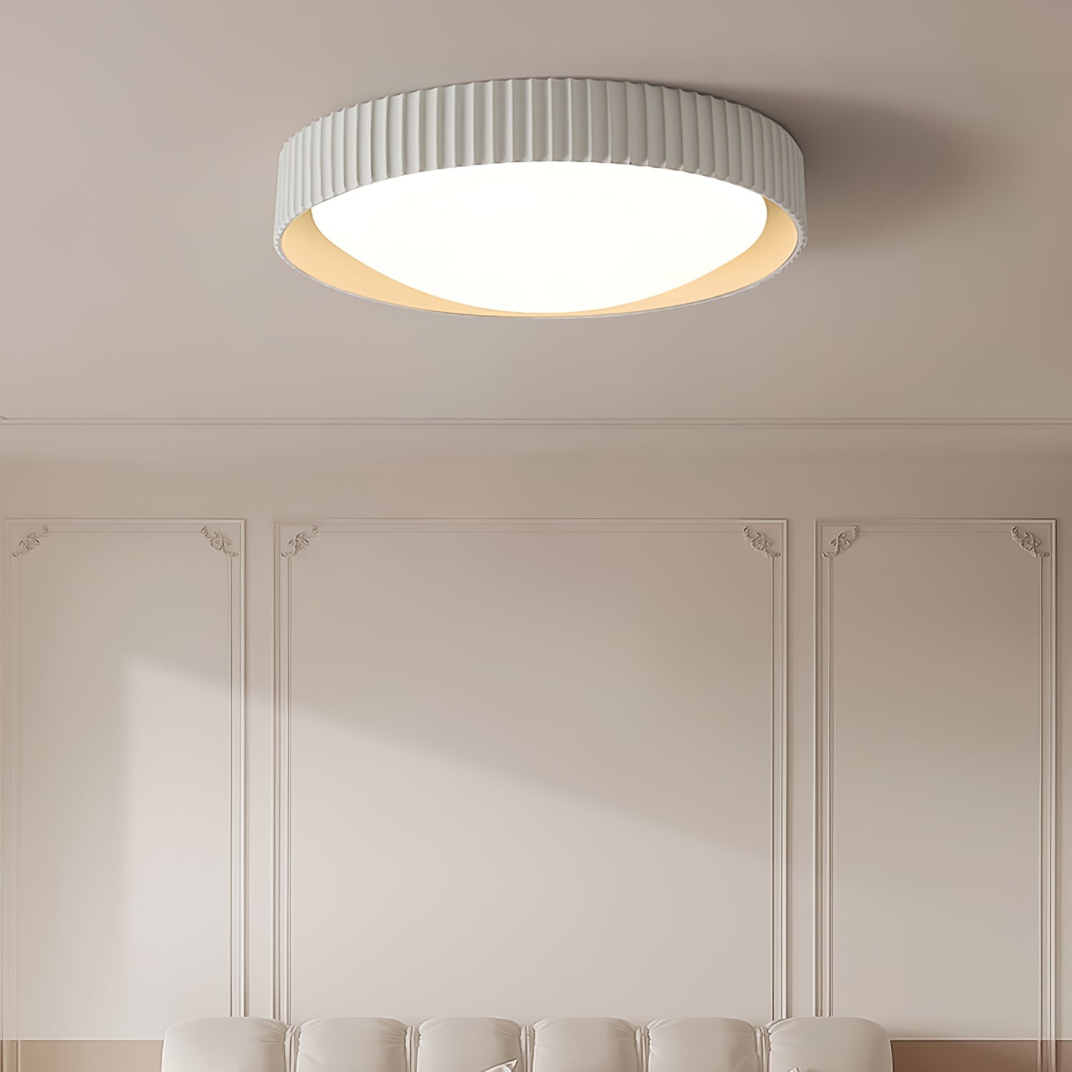 Moderne Plafondlamp Ribbed – Acryl Kap met Harsframe – Warm/Neutraal/Koel Licht – Ø46cm – Oranje, Grijs of Blauw | Sansoti