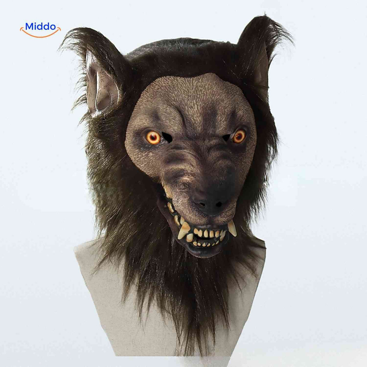 Leuchtende Wolfsmaske 60cm Latex Braun Halloween-Cosplay Kostüm für Themenpartys für Erwachsene und Jugendliche | Sansoti