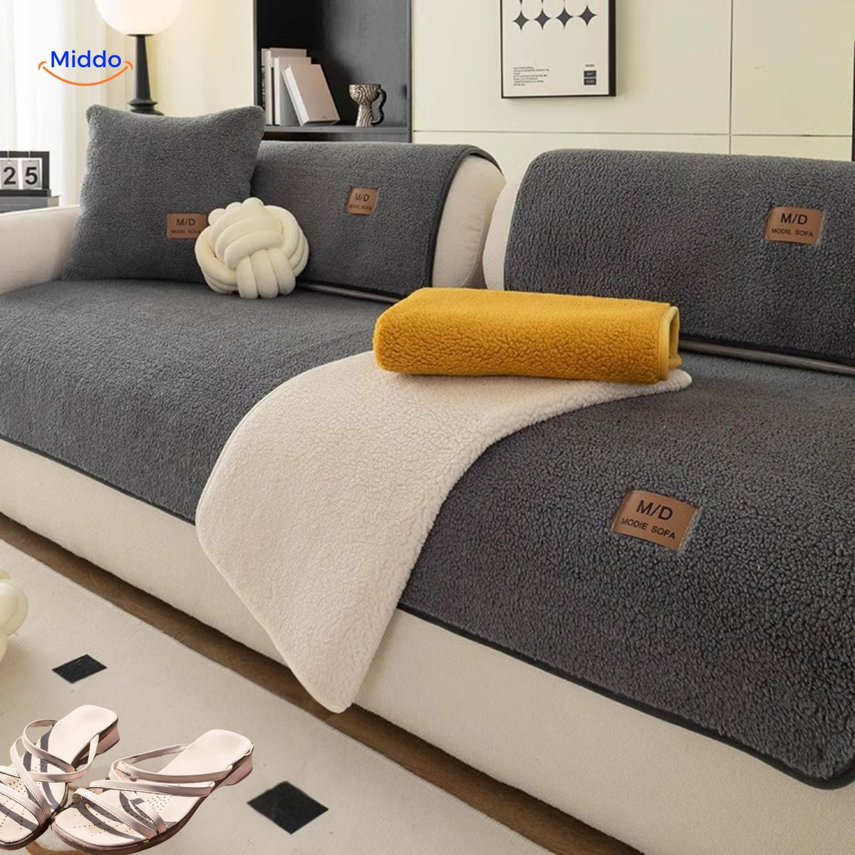 Sofabezug aus Plüsch-Imitatpelz mit rutschfester Sitzschutzauflage für das Wohnzimmer, verschiedene Größen, Kaffee, Beige, Grau, Rosa | Sansoti