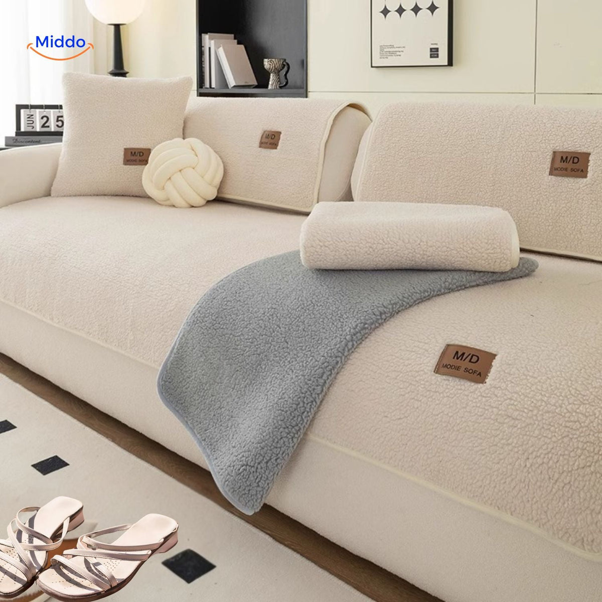 Sofabezug aus Plüsch-Imitatpelz mit rutschfester Sitzschutzauflage für das Wohnzimmer, verschiedene Größen, Kaffee, Beige, Grau, Rosa | Sansoti