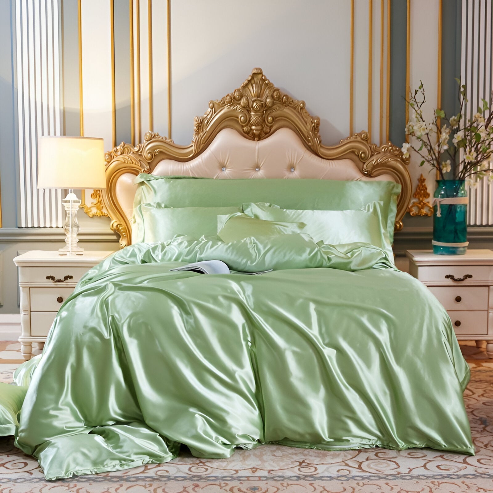 Beddengoedset Zijde 70% Mulberry 180gsm Paars Dekbedovertrek Hoeslaken Kussenslopen Luxe Slaapkamer Satijn Look | Sansoti