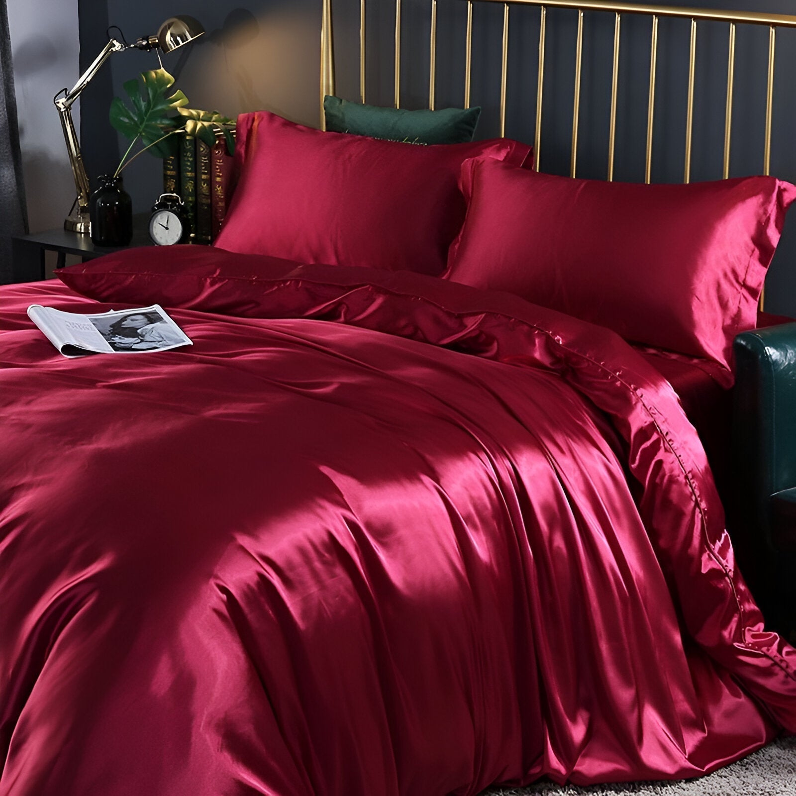 Beddengoedset Zijde 70% Mulberry 180gsm Paars Dekbedovertrek Hoeslaken Kussenslopen Luxe Slaapkamer Satijn Look | Sansoti