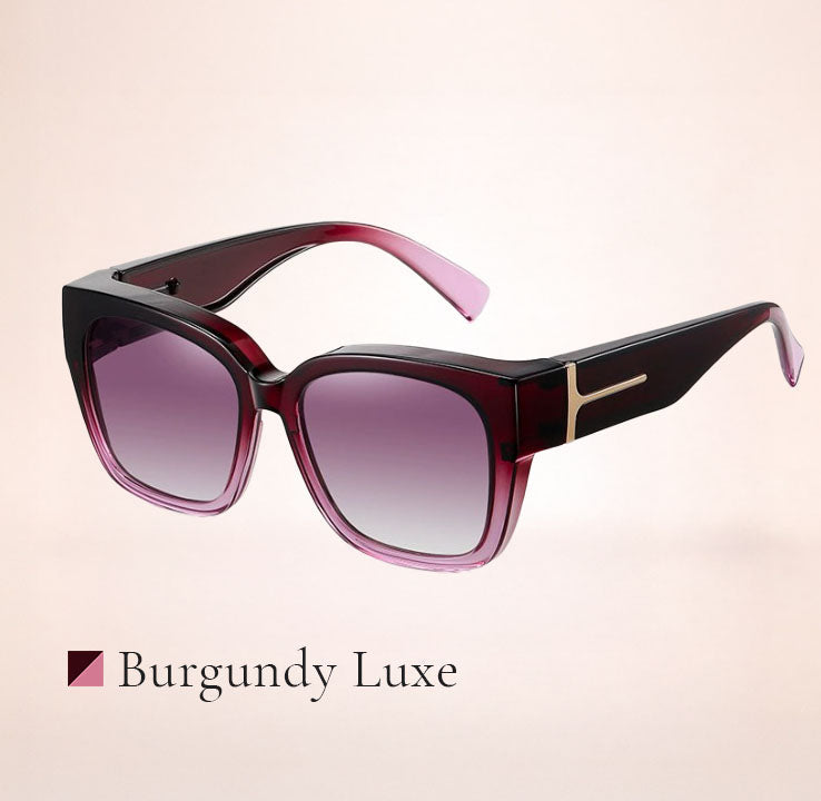 Clip-On Sunglasses with UV Protection for Prescription Glasses, Fit-Over, Polarized, Luxury Design, Black Bordeaux | Sansoti
