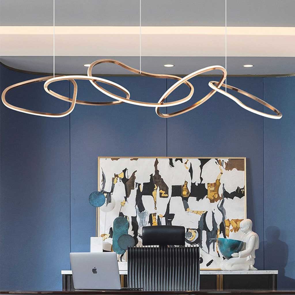 Ovaler goldener Kronleuchter aus Edelstahl, dimmbare LED, verstellbar, einstellbare Lichtfarbe, Esszimmer, Wohnzimmer, modernes Design | Sansoti