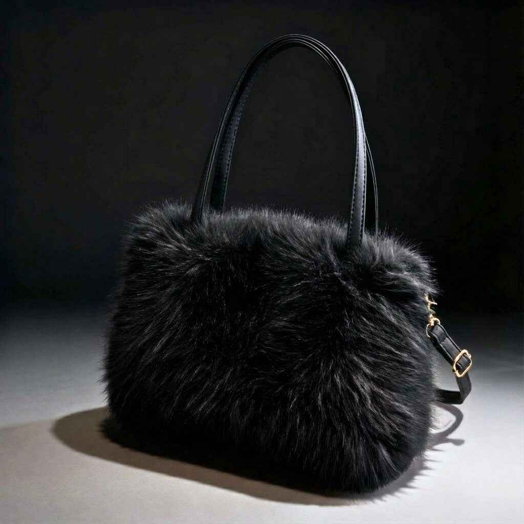 Plush Shoulder Bag Faux Fur Vegan Leather Handles Winter Everyday Tote Bag Women’s Statement Bag Fashion | Sansoti