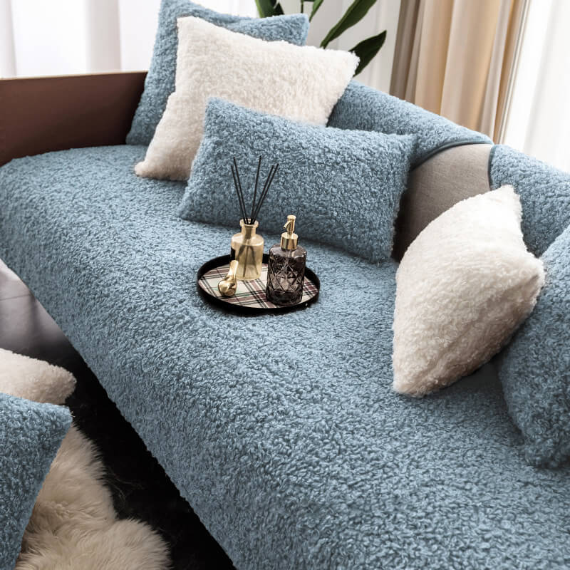 Teddy-Fleece-Sofabezug, rutschfest, waschbar, Braun, Blau, Weiß, Rot, Haustiere, Sofaschutz, Sofabezug | Sansoti