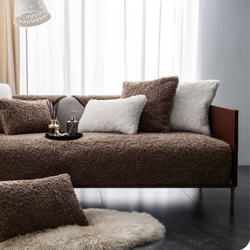Teddy-Fleece-Sofabezug, rutschfest, waschbar, Braun, Blau, Weiß, Rot, Haustiere, Sofaschutz, Sofabezug | Sansoti