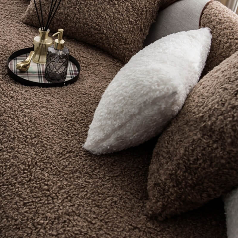 Teddy-Fleece-Sofabezug, rutschfest, waschbar, Braun, Blau, Weiß, Rot, Haustiere, Sofaschutz, Sofabezug | Sansoti