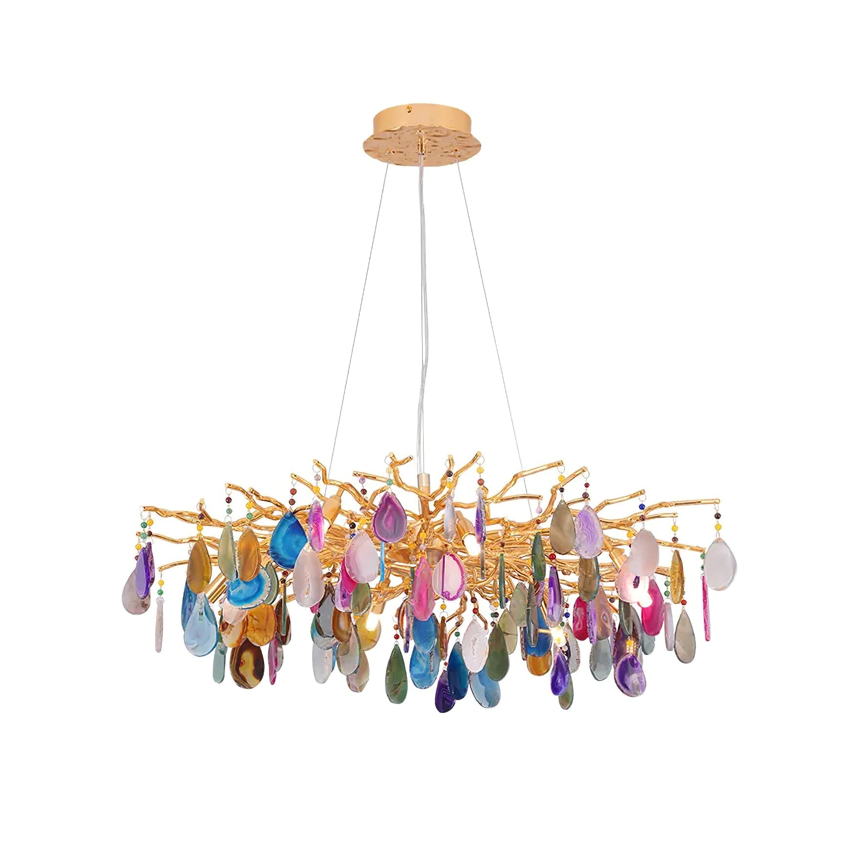Natuursteen Agaat Kroonluchter met Vergulde Metalen Behuizing - Handgeslepen Schijven Warm Goudkleurige Afwerking 8 of 9 Lichtpunten Luxe Plafondverlichting Exclusief Statement-Piece | Sansoti