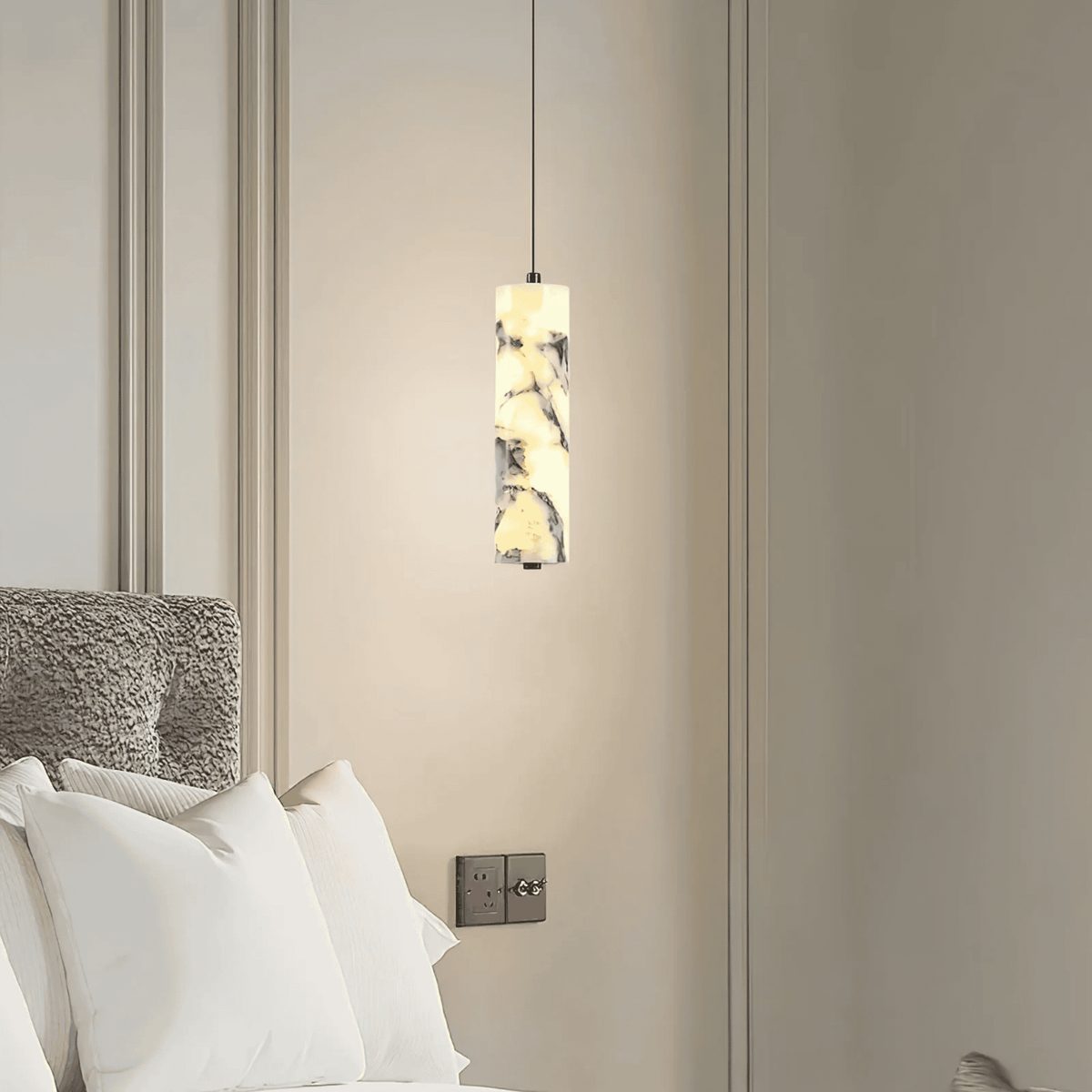 Cilindervormige Hanglamp Natuursteen Zwart Bruin Sfeerlicht voor Eetkamer Slaapkamer Studeerkamer Woonkamer | Sansoti