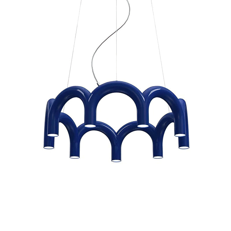 Moderne Kroonluchter met Cirkelvormige M-Bogen – 4, 7 of 9 Lichtpunten in Wit, Zwart of Blauw | Sansoti