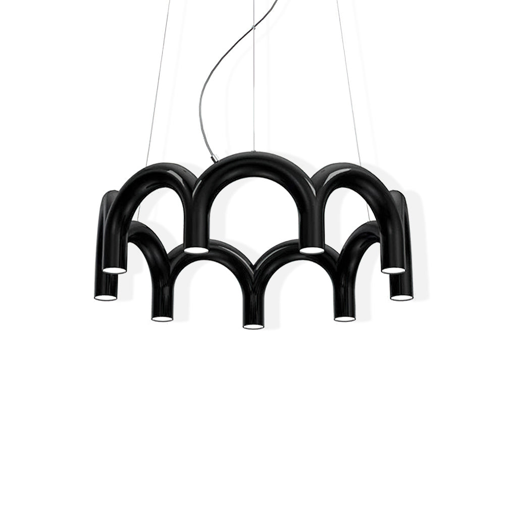 Moderne Kroonluchter met Cirkelvormige M-Bogen – 4, 7 of 9 Lichtpunten in Wit, Zwart of Blauw | Sansoti