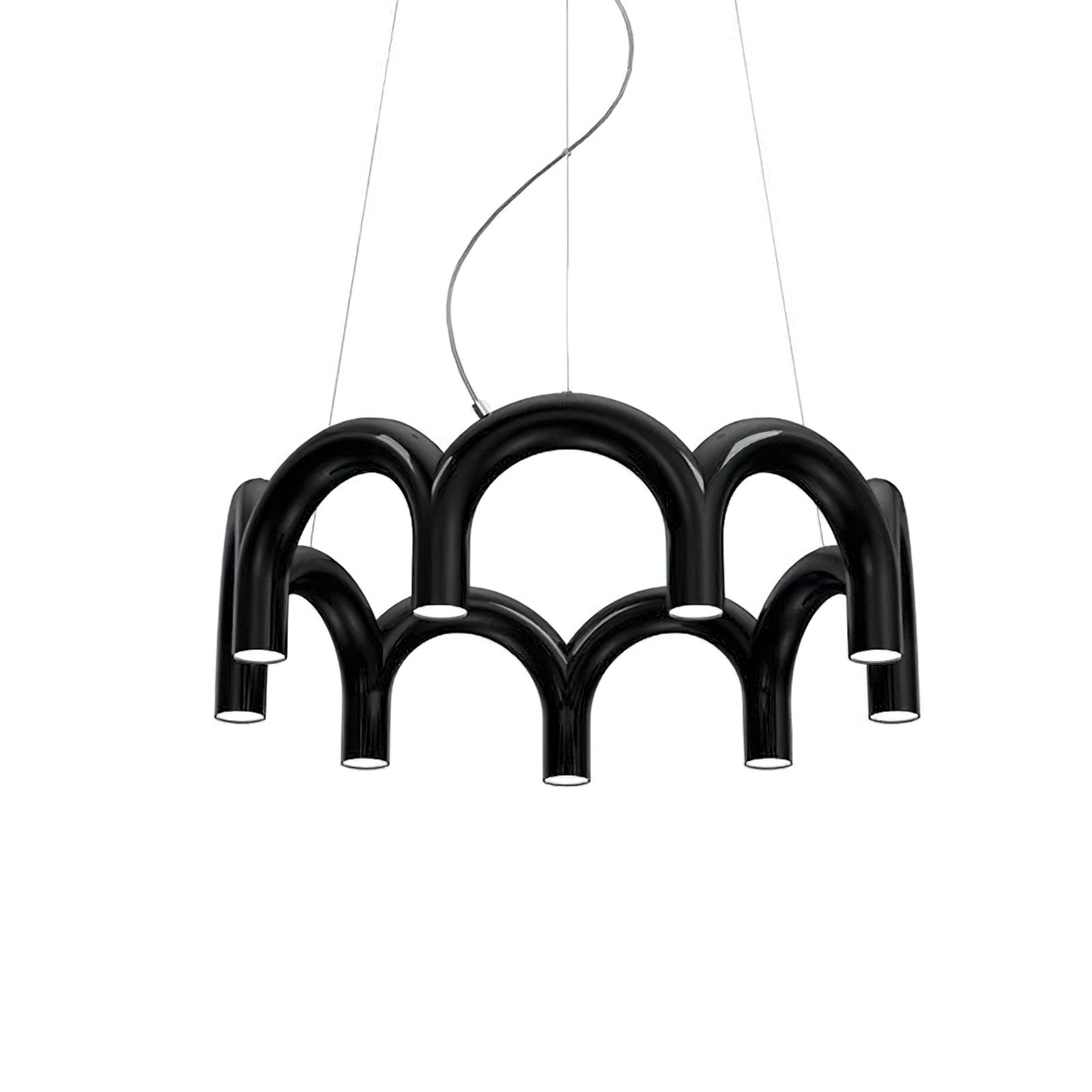 Moderne Kroonluchter met Cirkelvormige M-Bogen – 4, 7 of 9 Lichtpunten in Wit, Zwart of Blauw | Sansoti