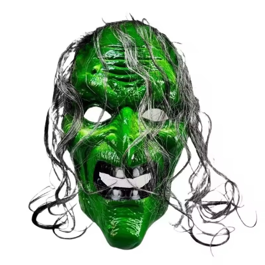Hexenmaske für Halloween, grün-rot, Horror-Kostümmaske für Partys, mysteriöses Zauberinnen-Gesicht für Verkleidungen | Sansoti