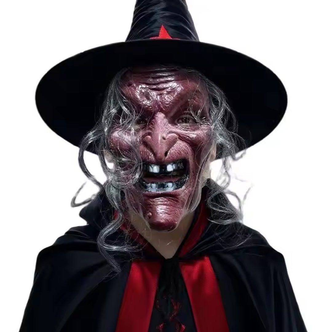 Hexenmaske für Halloween, grün-rot, Horror-Kostümmaske für Partys, mysteriöses Zauberinnen-Gesicht für Verkleidungen | Sansoti