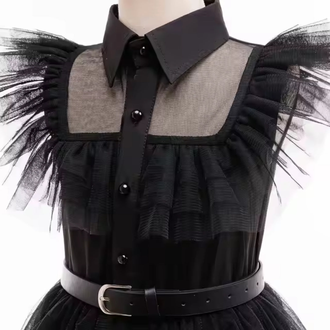 Gothic Halloween Feestjurk voor Kinderen met Pofmouwen Klassieke Kraag Lange Rok Mysterieuze Verkleedkleding | Sansoti