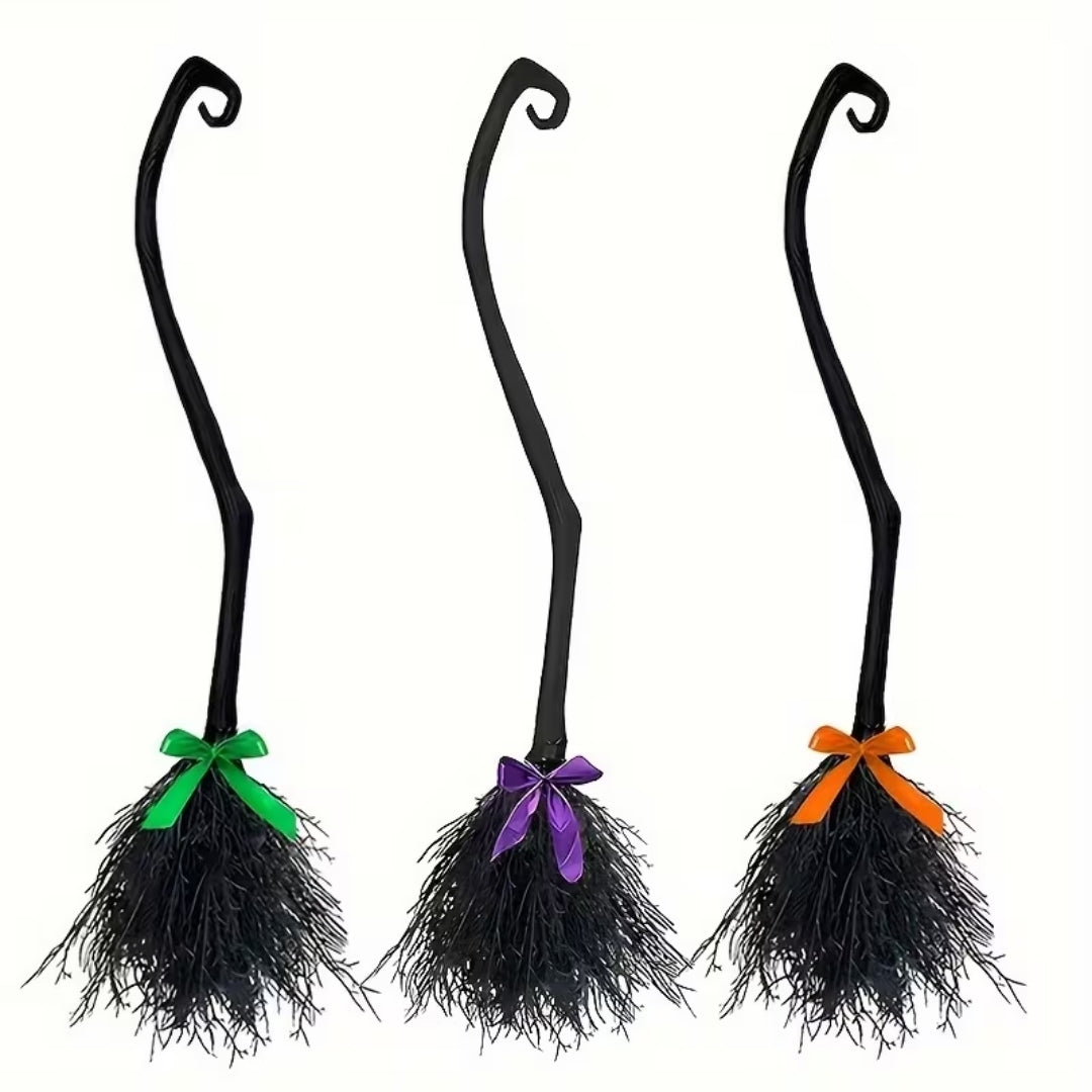 Decorative Witch's Broom with Bow 130cm Halloween Cosplay Fancy Dress Prop Party Decoration Accessory | Sansoti
