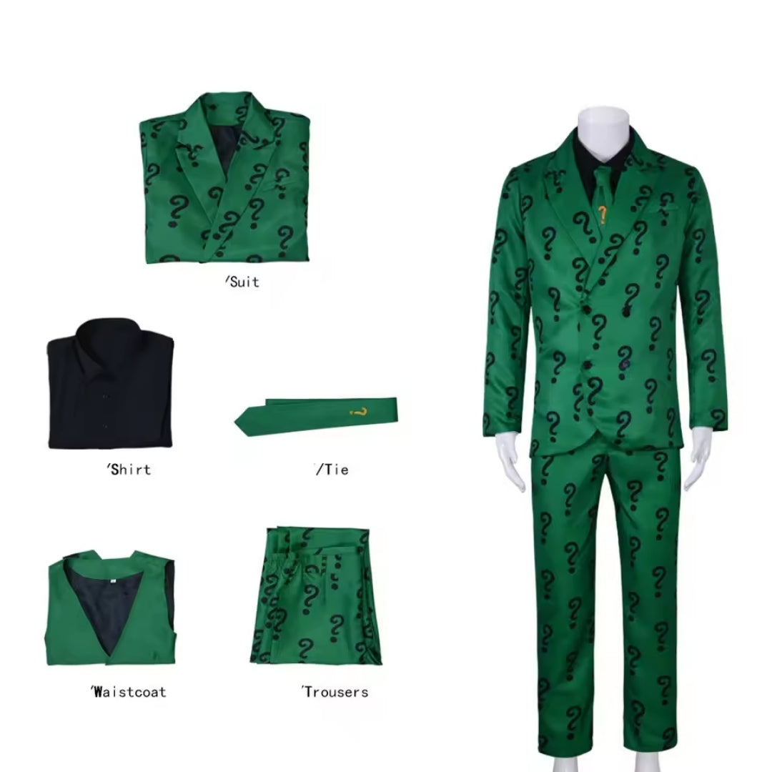 Riddler Verkleedpak Heren Compleet Set Groen Polyester Jas Broek Hoed Halloween Carnaval Cosplay Feest | Sansoti