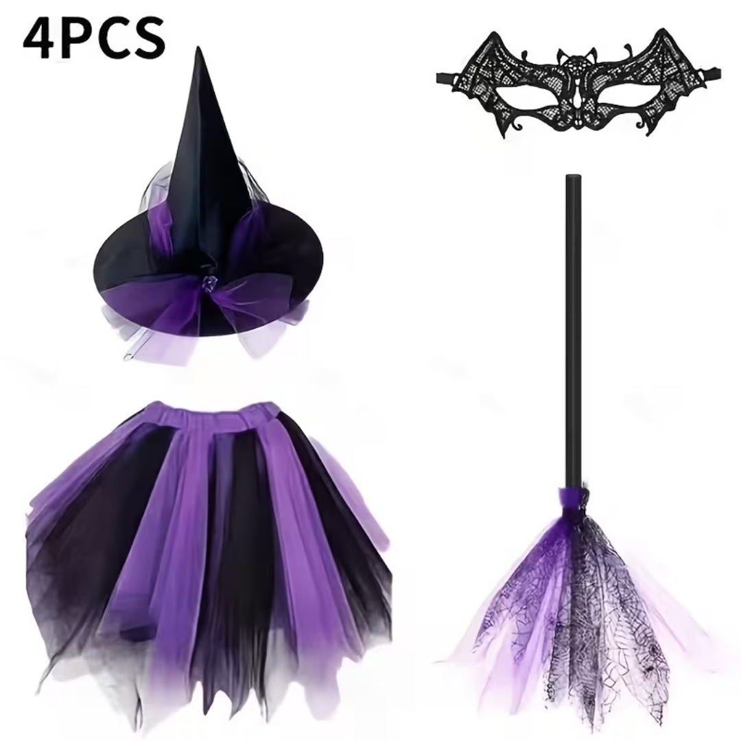 Heksenkostuum met Hoed en Bezem voor Volwassenen – Feestelijke Verkleedkleding Halloween Party Outfit | Sansoti