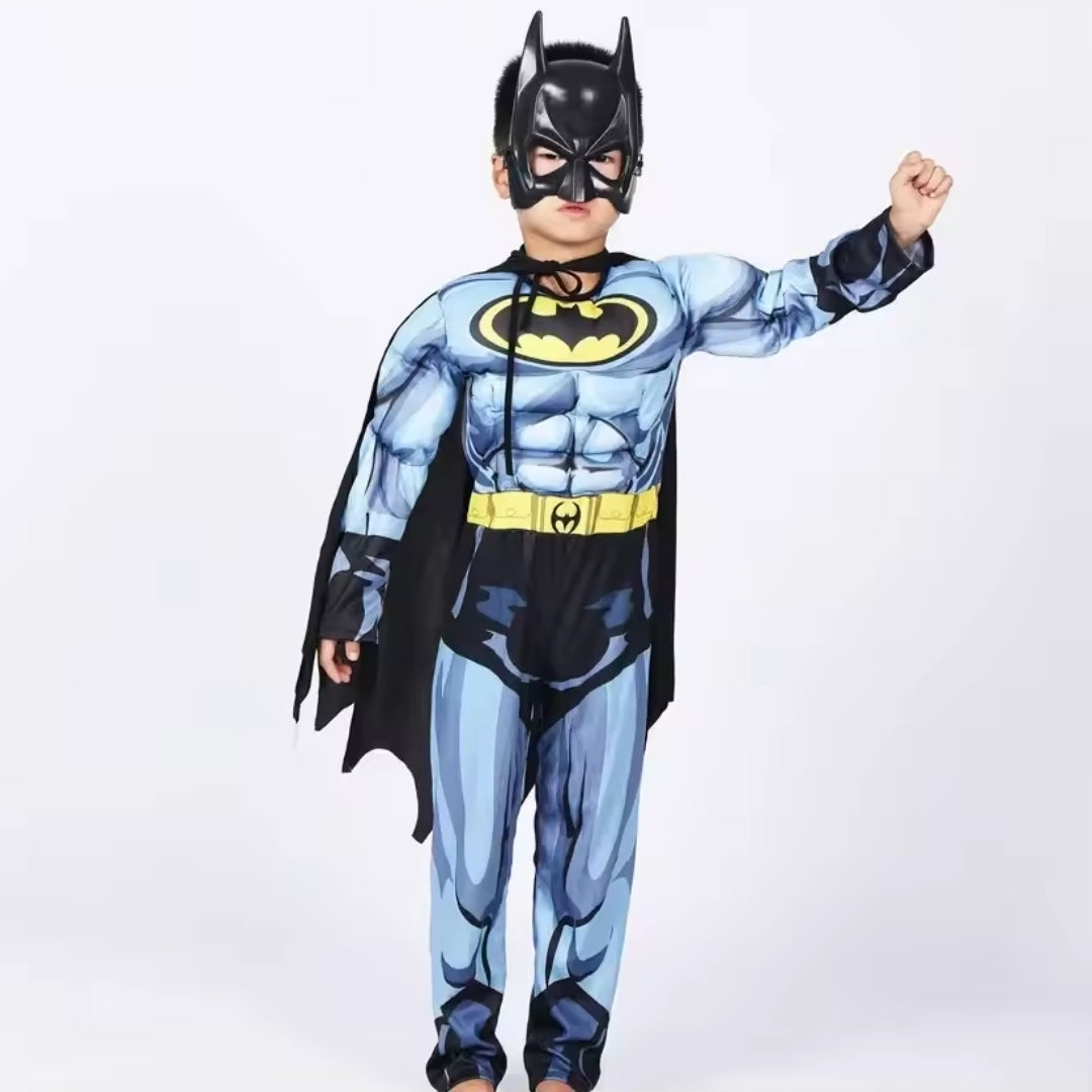 Superheldenkostüm für Kinder mit Umhang und Maske, schwarz-blaues Cosplay-Kostüm für Halloween | Sansoti