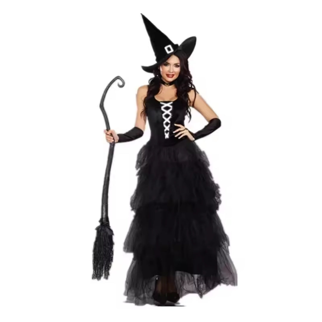 Fantasy Heksenjurk Volwassenen Zwart Polyester Verkleedkostuum Carnaval Halloween Themafeesten Feestkleding | Sansoti