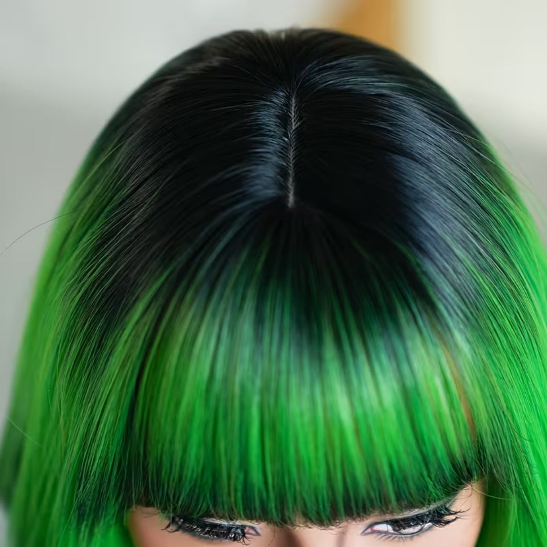 Lange Golvende Pruik met Pony Groen Synthetisch Haar voor Cosplay Verkleedfeest Halloween Carnaval Party | Sansoti