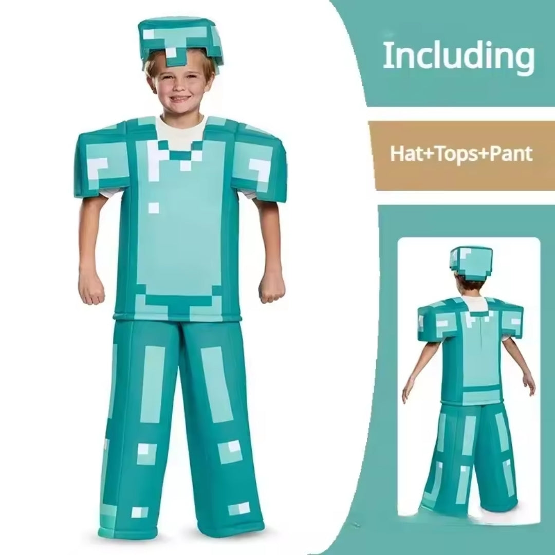 Blokkenwereld Verkleedkostuum Kind Polyester Pixelstijl Gaming Thema Carnaval Halloween Feest Cosplay | Sansoti