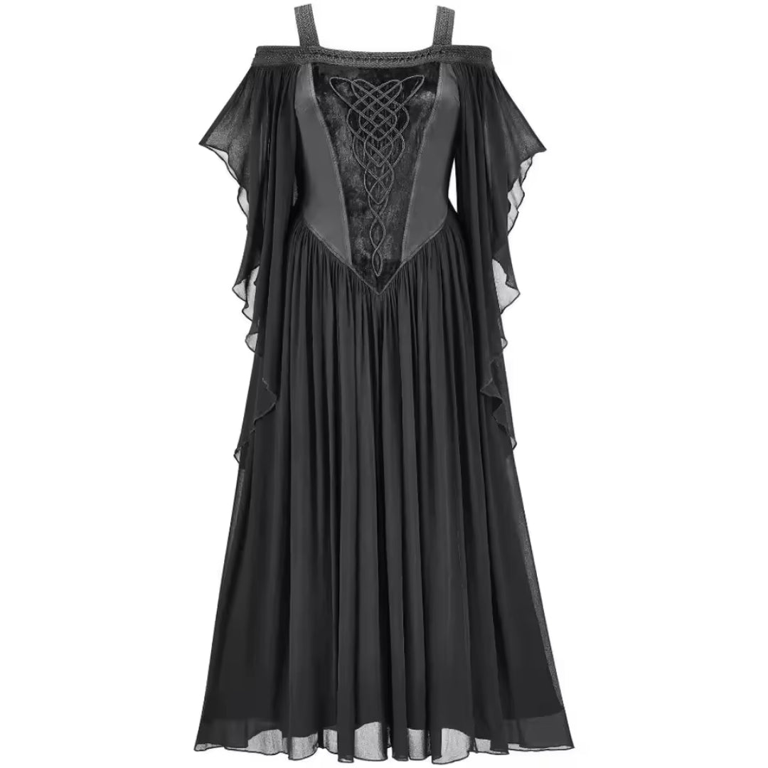 Middeleeuwse Fantasy Jurk Lang Off-Shoulder Paars Groen Zwart Blauw Cosplay Prinses Heks Carnaval Feest | Sansoti