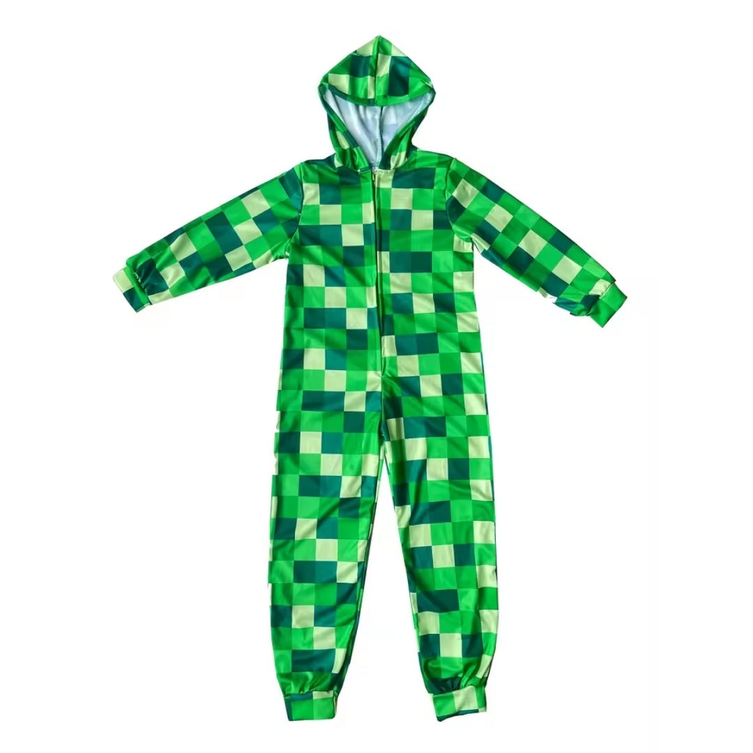 Pixel Jumpsuit for Children Cosplay Outfit Unisex Polyester Costume Halloween Carnival Party | Sansoti