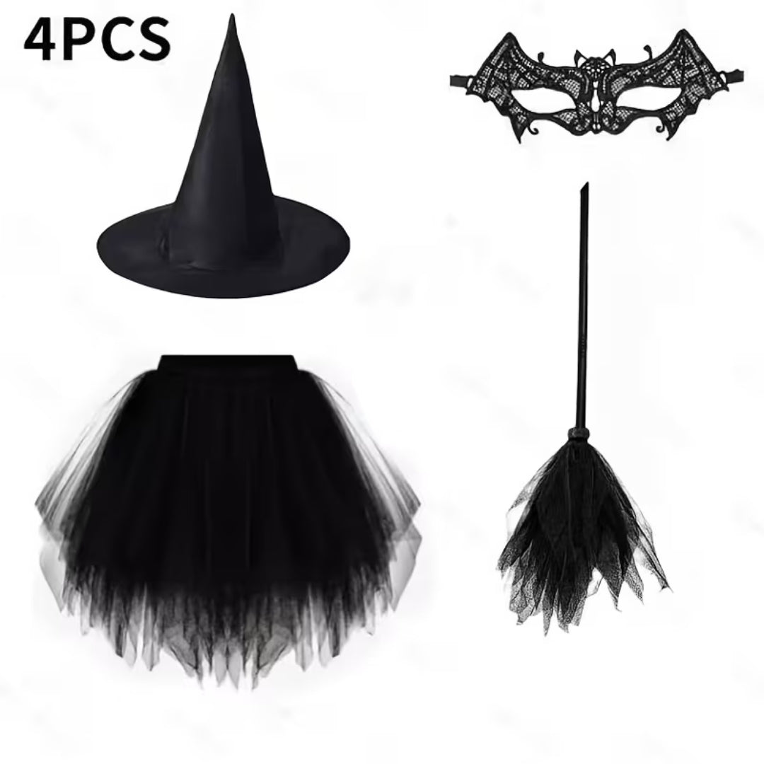 Heksenkostuum met Hoed en Bezem voor Volwassenen – Feestelijke Verkleedkleding Halloween Party Outfit | Sansoti