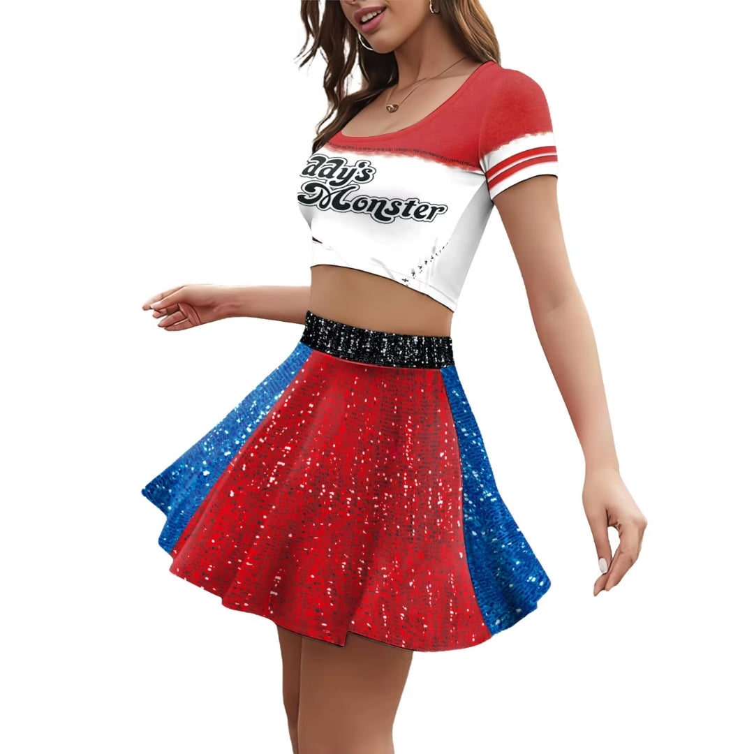 Two-piece Women's Clown Costume Knitted Fabric 3D Print Polyester Elastane Carnival Cosplay Party Fancy Dress | Sansoti