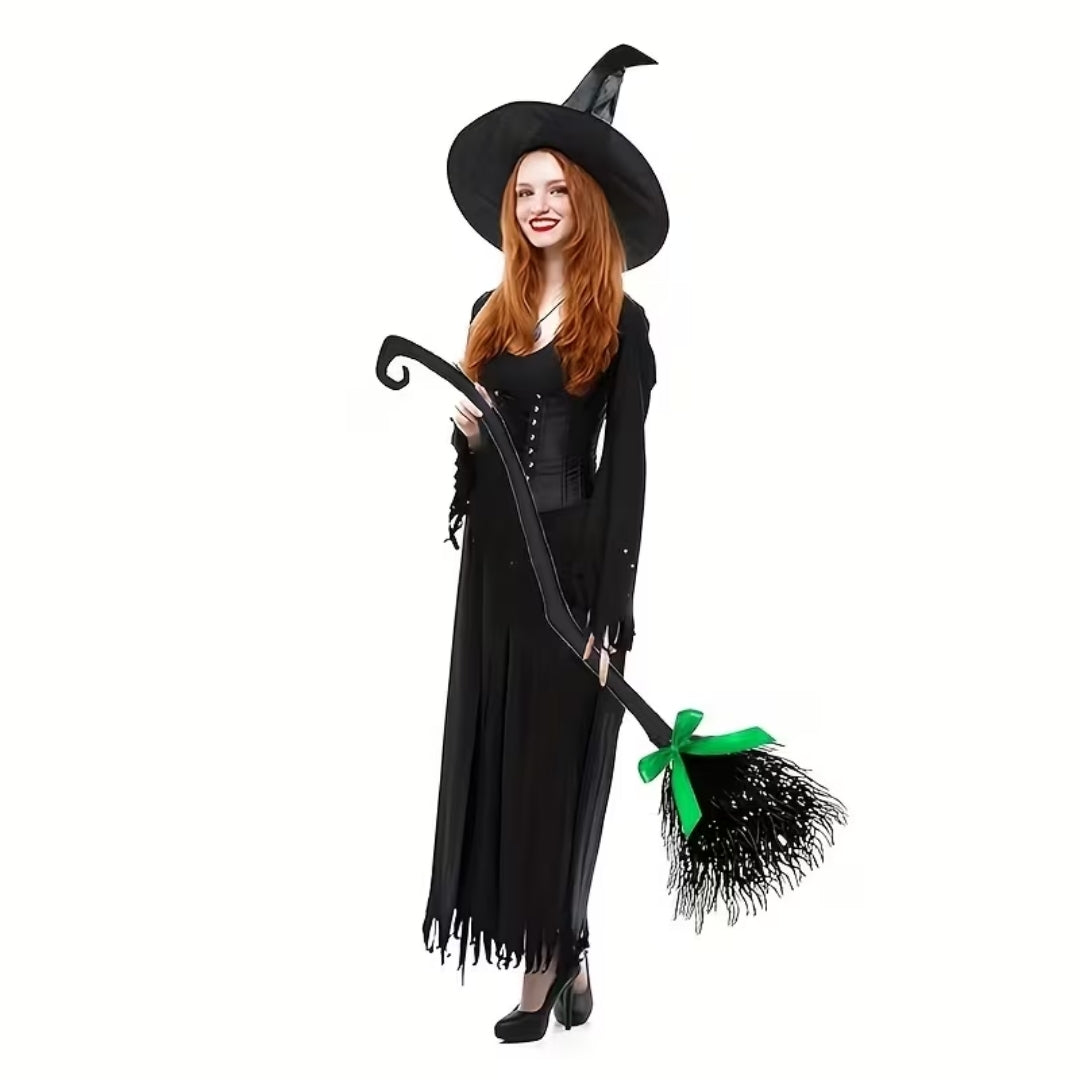 Decorative Witch's Broom with Bow 130cm Halloween Cosplay Fancy Dress Prop Party Decoration Accessory | Sansoti