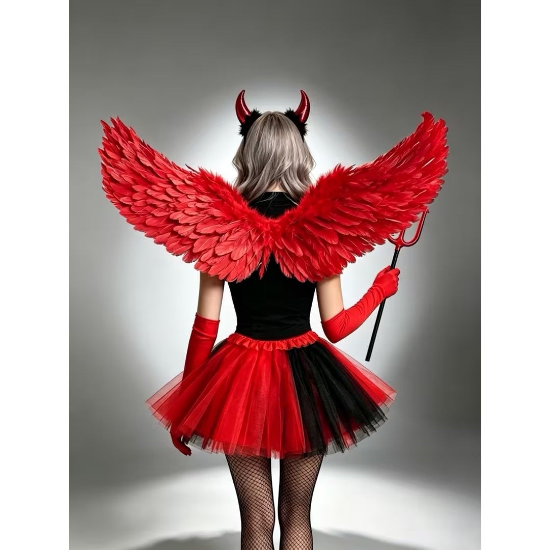Engelenkostuum Dames 5-Delig met Vleugels Jurk Handschoenen Halo voor Feest Halloween Cosplay Verkleedpartij | Sansoti