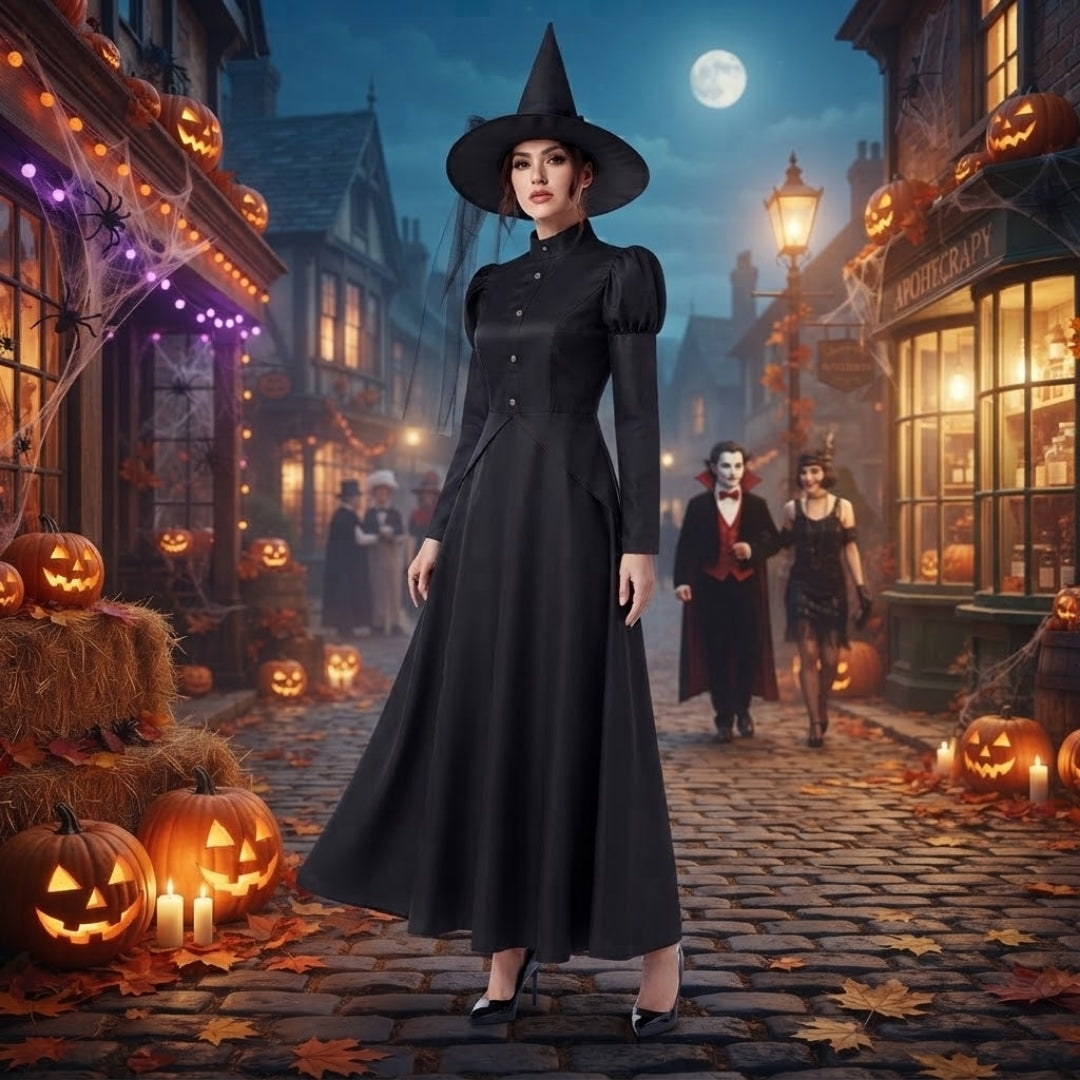 Heksenjurk Zwart Lang voor Halloween Verkleedfeest Cosplay Dames Kinderen Feestelijke Kostuum Outfit | Sansoti