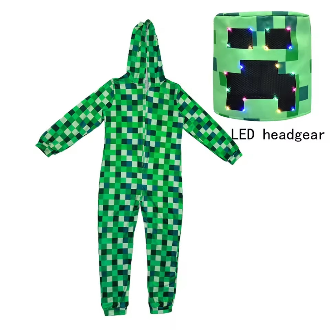 Kinderkostuum Pixelmonster Jumpsuit LED Capuchon Verkleedkleding Feest Halloween Carnaval Jongen Meisje | Sansoti