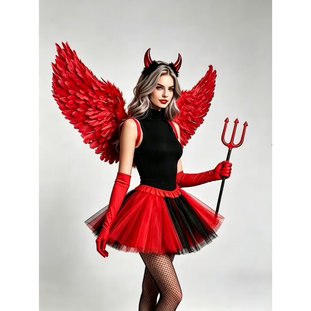 Engelenkostuum Dames 5-Delig met Vleugels Jurk Handschoenen Halo voor Feest Halloween Cosplay Verkleedpartij | Sansoti