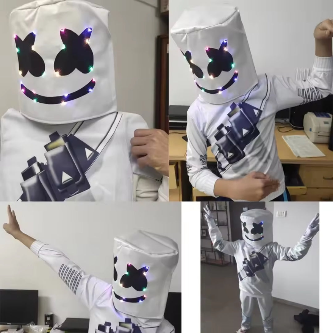 Kostium do gry LED dla dzieci z podświetlaną maską, bluzą z kapturem, spodniami i rękawiczkami na cosplay, Halloween i imprezę | Sansoti