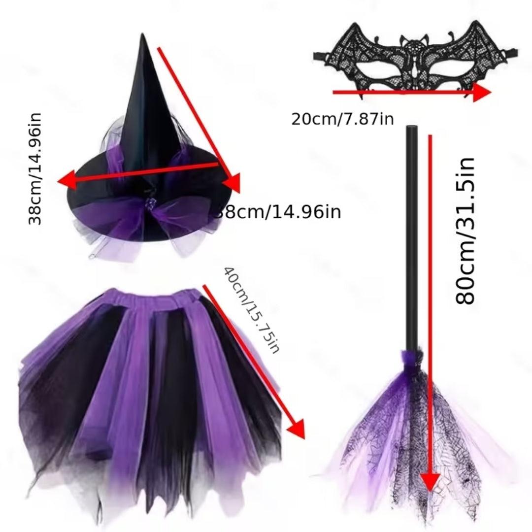 Heksenkostuum met Hoed en Bezem voor Volwassenen – Feestelijke Verkleedkleding Halloween Party Outfit | Sansoti