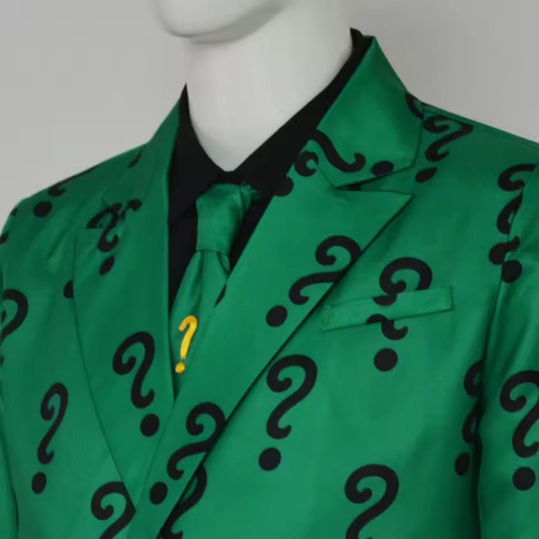 Riddler Verkleedpak Heren Compleet Set Groen Polyester Jas Broek Hoed Halloween Carnaval Cosplay Feest | Sansoti